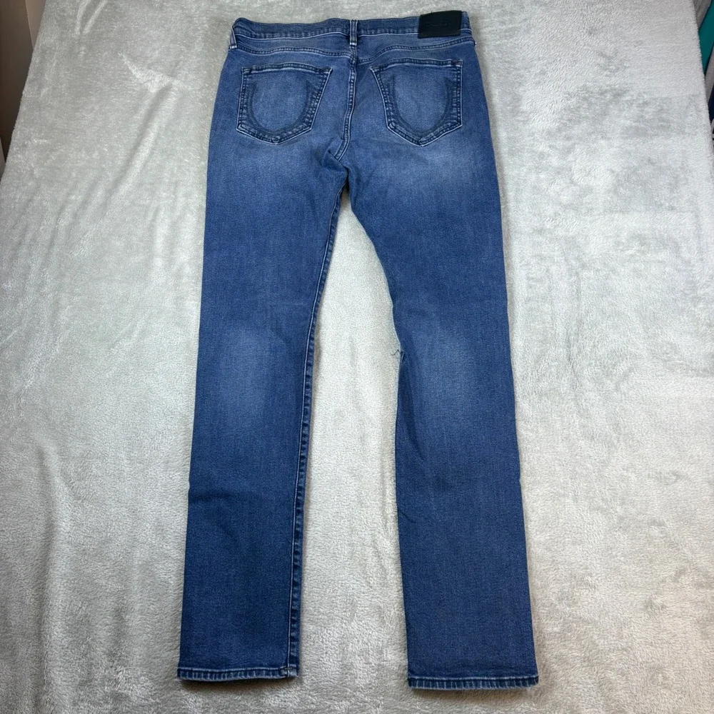 True Religion Jeans Mens 34 Rocco‎ Relaxed Skinny Blue Whiskered Faded Stretch